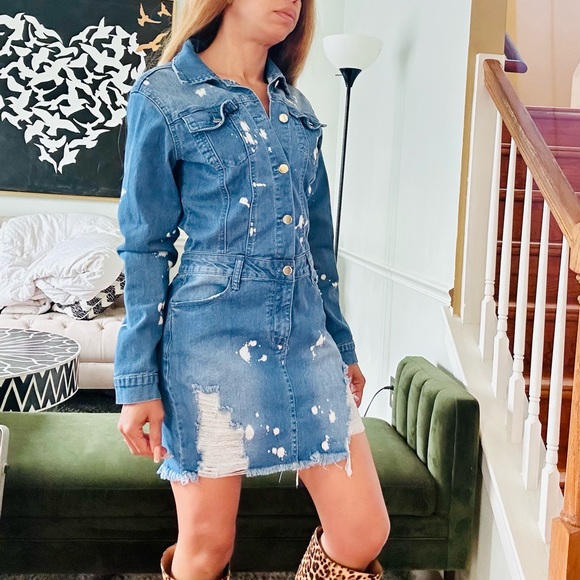 Fashion Nova Do Some Damage Denim Mini Dress - Medium Dark - Picture 9 of 10